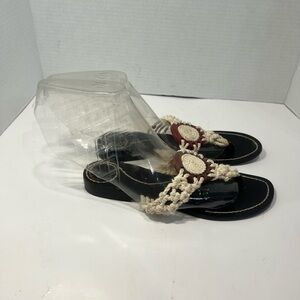 Kate Spade Black and Cream Crochet Sandals